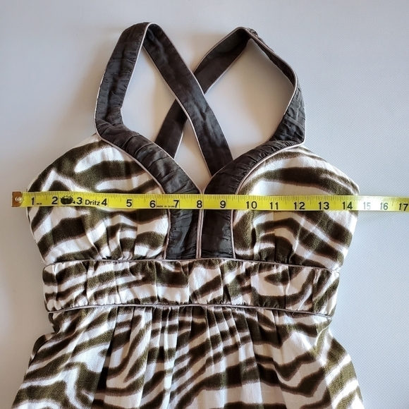 🟢7348 * Banana Republic Animal Print Linen Dress Olive Green White Size 0P - Picture 8 of 10